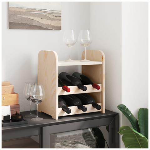 Portabottiglie Con Ripiano 33x25x37cm In Legno Massello Di Pino - Foto 3