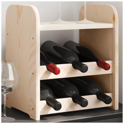 Portabottiglie Con Ripiano 33x25x37cm In Legno Massello Di Pino - Foto 1