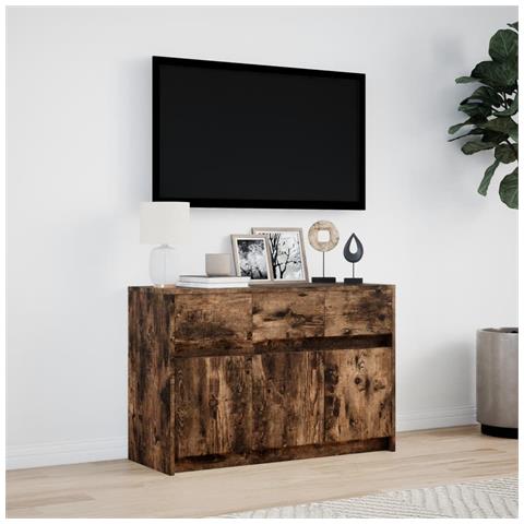 Mobile Porta TV con LED Rovere Fumo 91x34x61 cm in Truciolato - Foto 2