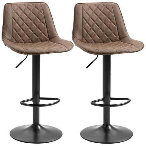 Set 2 Sgabelli da Bar con Altezza Regolabile e Girevoli, Rivestimento in Finta Pelle, Marrone Scuro - Foto 1