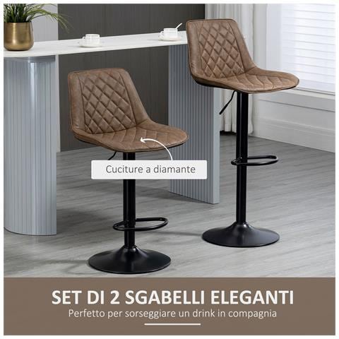 Set 2 Sgabelli da Bar con Altezza Regolabile e Girevoli, Rivestimento in Finta Pelle, Marrone Scuro - Foto 2