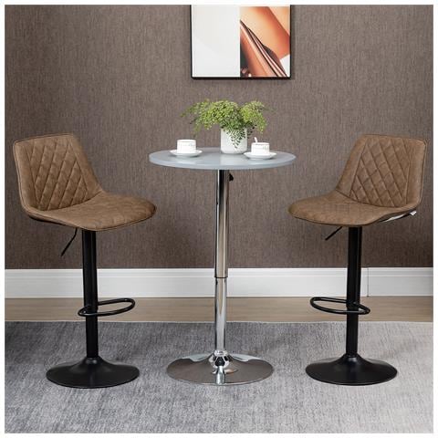 Set 2 Sgabelli da Bar con Altezza Regolabile e Girevoli, Rivestimento in Finta Pelle, Marrone Scuro - Foto 6