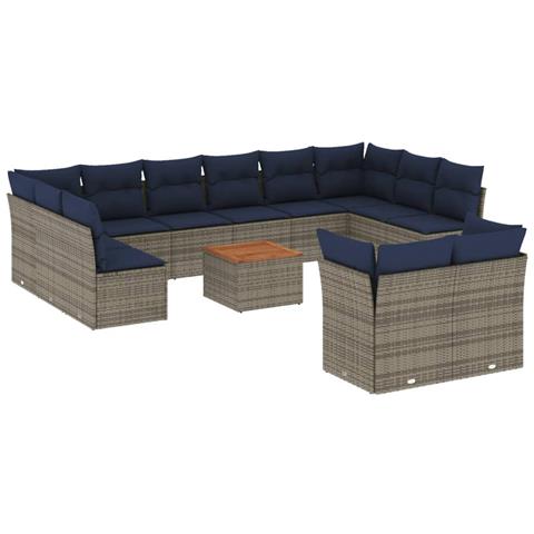 Set Divani Da Giardino 13 Pz Con Cuscini Grigio In Polyrattan - Foto 2