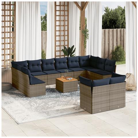 Set Divani Da Giardino 13 Pz Con Cuscini Grigio In Polyrattan - Foto 1