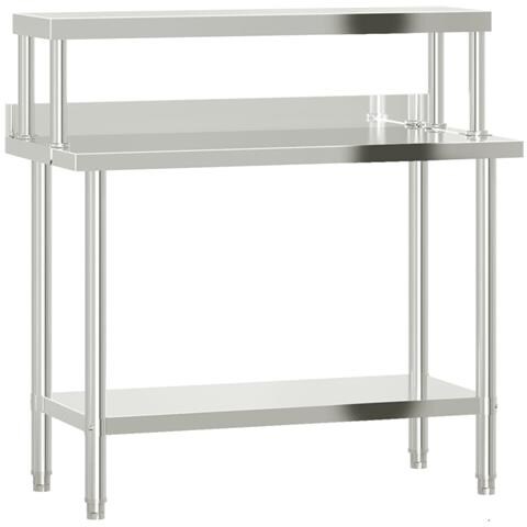 Tavolo Lavoro Cucina Con Ripiano 110x55x120 Cm Acciaio Inox - Foto 2