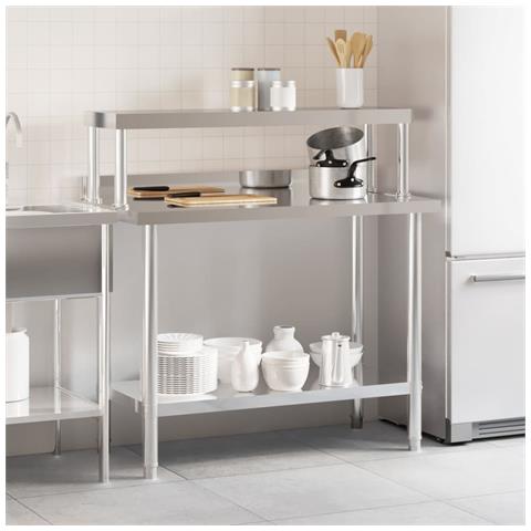 Tavolo Lavoro Cucina Con Ripiano 110x55x120 Cm Acciaio Inox - Foto 3