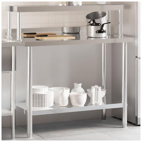 Tavolo Lavoro Cucina Con Ripiano 110x55x120 Cm Acciaio Inox - Foto 1