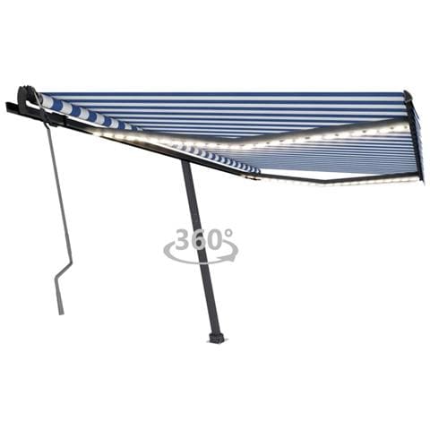 Lusso Casadino -  Tenda Da Sole Retrattile Manuale Con Led 400x350 Cm Blu Bianco - Foto 2