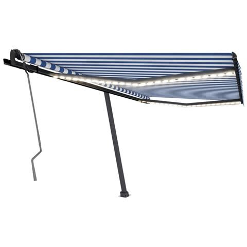 Lusso Casadino -  Tenda Da Sole Retrattile Manuale Con Led 400x350 Cm Blu Bianco - Foto 1
