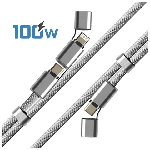 Collana 3 In 1 Cavo Usb-c 100w E Lightning, Argento - Foto 2