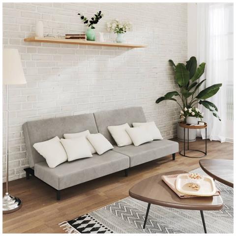 Divano Letto a 2 Posti Grigio Chiaro in Velluto - Foto 2