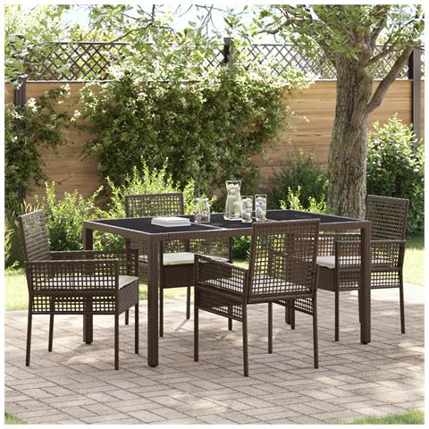 Set da Pranzo da Giardino a 5 Pezzi con Cuscini Rattan Polietilene Marrone - Foto 2