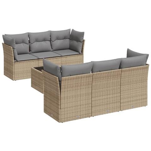Set Divani da Giardino 7 pz con Cuscini Beige in Polyrattan - Foto 1