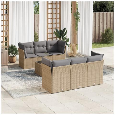 Set Divani da Giardino 7 pz con Cuscini Beige in Polyrattan - Foto 2