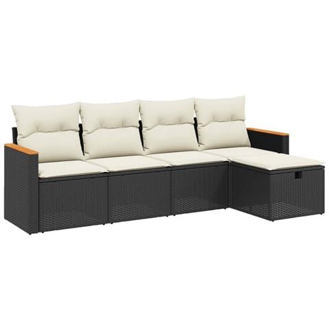 Set Divani da Giardino 5 pz con Cuscini in Polyrattan Nero - Foto 1