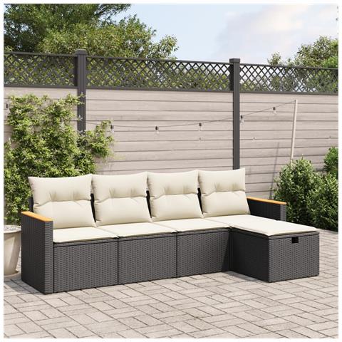 Set Divani da Giardino 5 pz con Cuscini in Polyrattan Nero - Foto 2