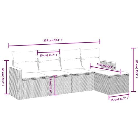 Set Divani da Giardino 5 pz con Cuscini in Polyrattan Nero - Foto 4