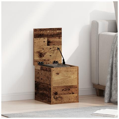 Scatola di stoccaggio  con coperchio in legno antico 30x35x35 cm in legno ingegnerizzato - Foto 2