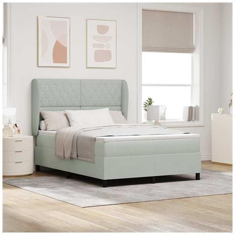 Letto a molle con materasso Grigio chiaro 160 x 200 cm Velluto - Foto 2