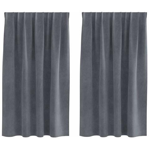 Tende con tende 2 pcs Grigio chiaro 140 x 140 cm Velluto - Foto 1