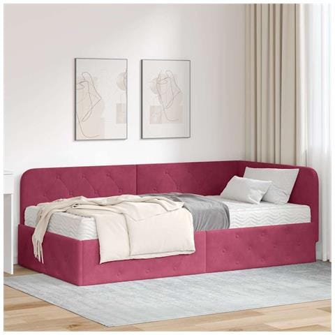 Cornice del letto ad angolo Rosso Vino 100 x 200 cm Velluto - Foto 2