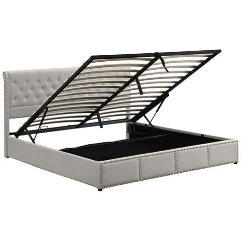 Letto Imbottito In Lino E Cotone Con Spazio Di Archiviazione - Foto 2