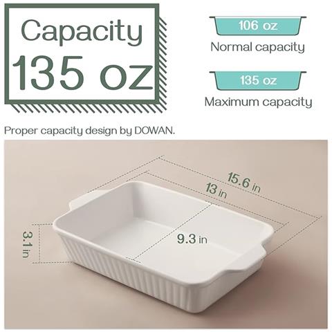 casseruola 9''x13'' pirofila in ceramica, bianca - Foto 2