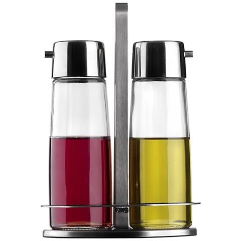 Set Oliera 2 Posti TASTE - In Acciaio Inox con Contenitori in Vetro Antigoccia - Design Elegante e Minimal per Olio e Aceto - Foto 1