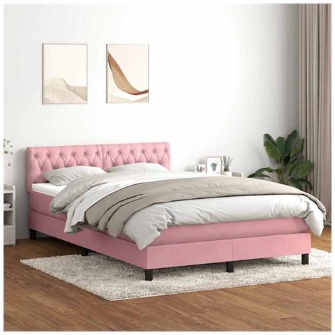 Letto a Molle con Materasso e LED Rosa 140x210 cm in Velluto - Foto 2