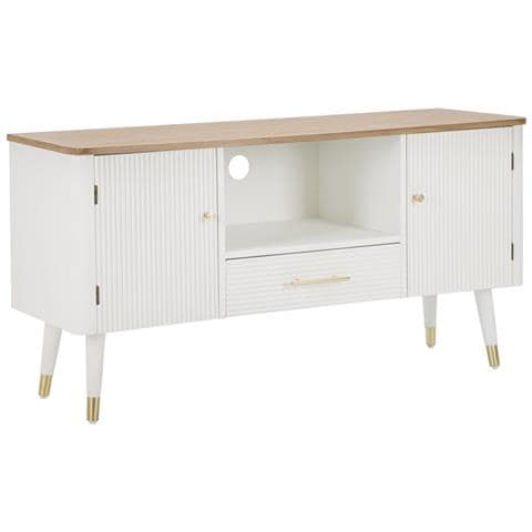 Porta Tv Matera In Legno Bianco Con Ante, Cassetto E Top Naturale - Foto 1