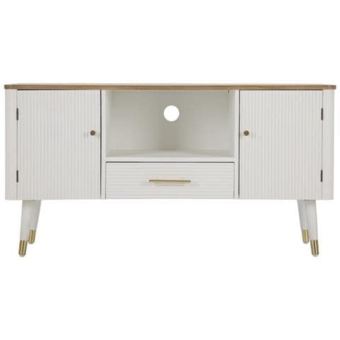 Porta Tv Matera In Legno Bianco Con Ante, Cassetto E Top Naturale - Foto 2