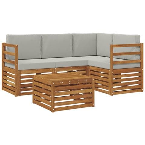 Set divani con cuscino 5 pcs Grigio Naturale e Chiaro - Foto 1