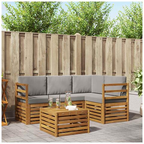 Set divani con cuscino 5 pcs Grigio Naturale e Chiaro - Foto 2