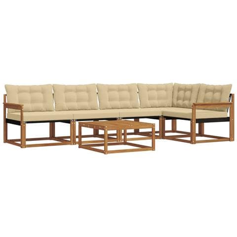 Set di divani da esterno con cuscino 6 pcs Naturale e Beige - Foto 1