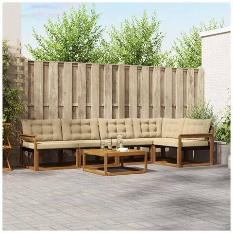 Set di divani da esterno con cuscino 6 pcs Naturale e Beige - Foto 2