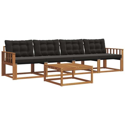 Set di divani da esterno con cuscino 5 pcs Naturale e Nero - Foto 1