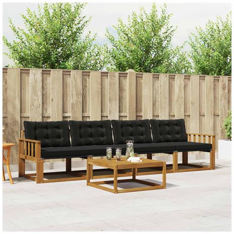 Set di divani da esterno con cuscino 5 pcs Naturale e Nero - Foto 2