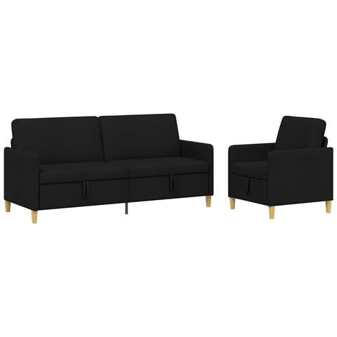 Set di Divani con Storage 2 pcs Nero Poliestere - Foto 1