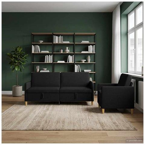 Set di Divani con Storage 2 pcs Nero Poliestere - Foto 2