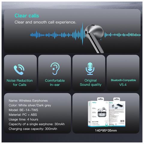 Auricolari TWS Wireless - Grigio Scuro, Grigio - Foto 2