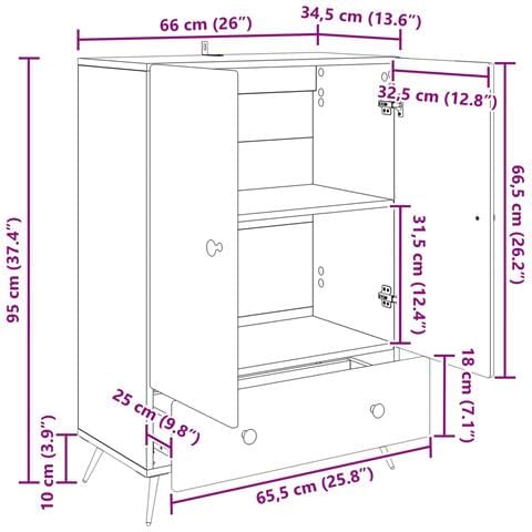 Credenza Bianco 66 x 34,5 x 95 cm Legno ingegnerizzato - Foto 9