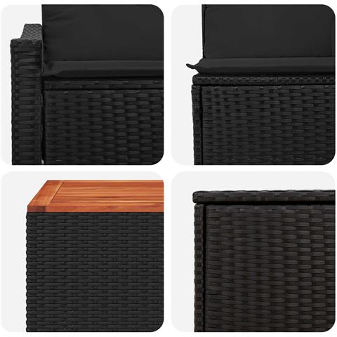 Set di divani 6 pz Nero Rattan sintetico e Acciaio - Foto 2