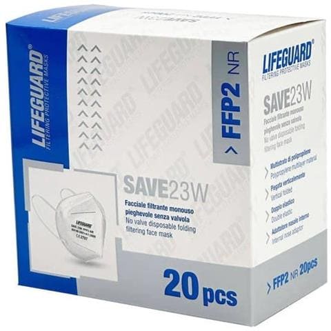 Lifeguard Save 23W Facciale Filtrante Monouso Pieghevole Senza Valvola FFP2 20 Pezzi - Foto 1
