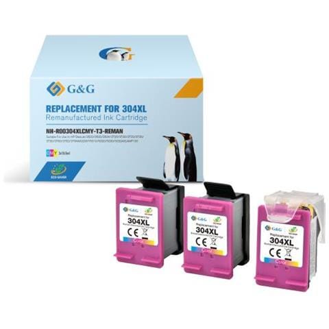 Pack 3 Cartucce Hp 304xl Colore N9k07 Compatibili Ecosaver N 1 Testina Originale + 3 Serbatoi Da 16,6ml Per Hp 3720 N9k05 - Foto 1