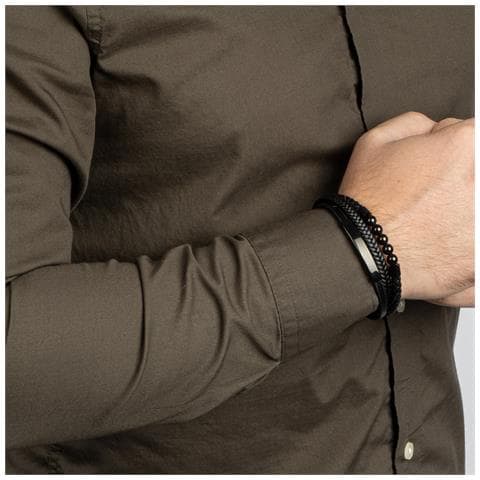 Bracciale in Pelle da Uomo, ""Pearl"", 20cm, Nero - Foto 2