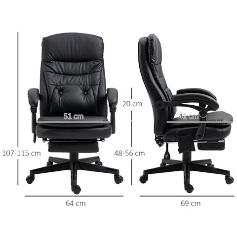 Sedia Da Ufficio Massaggiante In Similpelle Con Presa Usb, 64x69x107-115cm, Nero - Foto 2