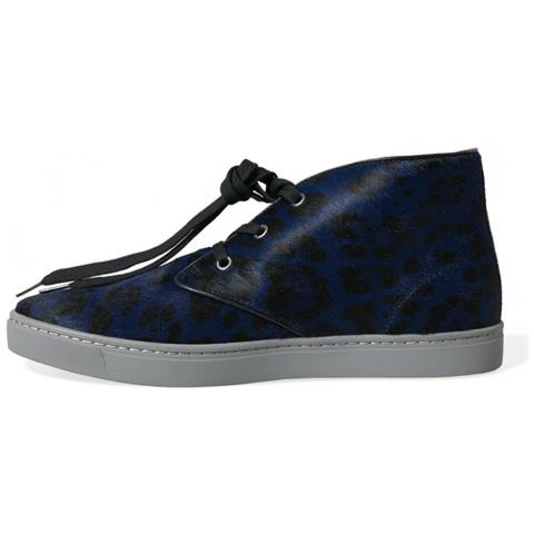 Scarpe Da Ginnastica Mid-top Leopardate Pelle Vitello Blu - Eu43/us10 - Foto 5