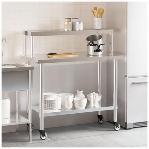 Tavolo Lavoro Cucina Con Ripiano 110x55x120 Cm Acciaio Inox - Foto 3