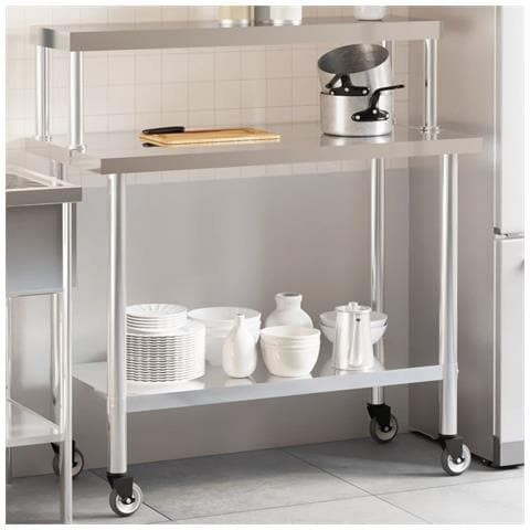 Tavolo Lavoro Cucina Con Ripiano 110x55x120 Cm Acciaio Inox - Foto 1