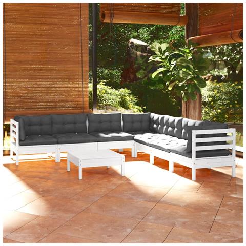 Lusso Casadino -  Set Divani Da Giardino 8 Pz Con Cuscini Bianchi Legno Di Pino - Foto 8